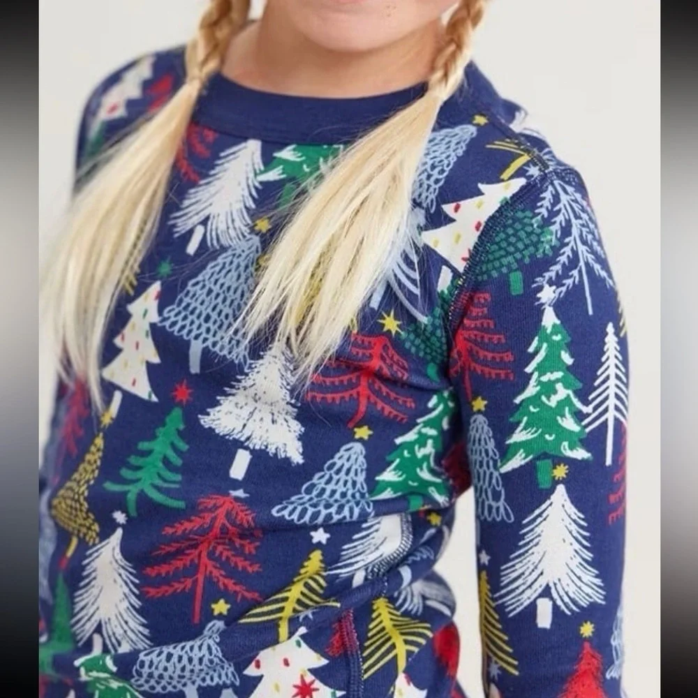 Hanna Andersson Size 12 Winter Christmas Trees Navy Long Sleeve Pajama Top Shirt